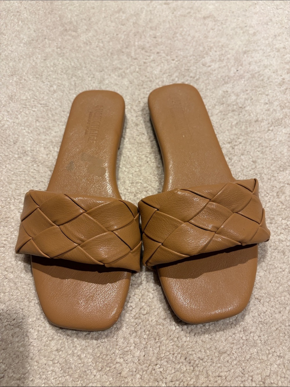 Braided Slide Sandals in Tan - Women’s Casual Slip-On